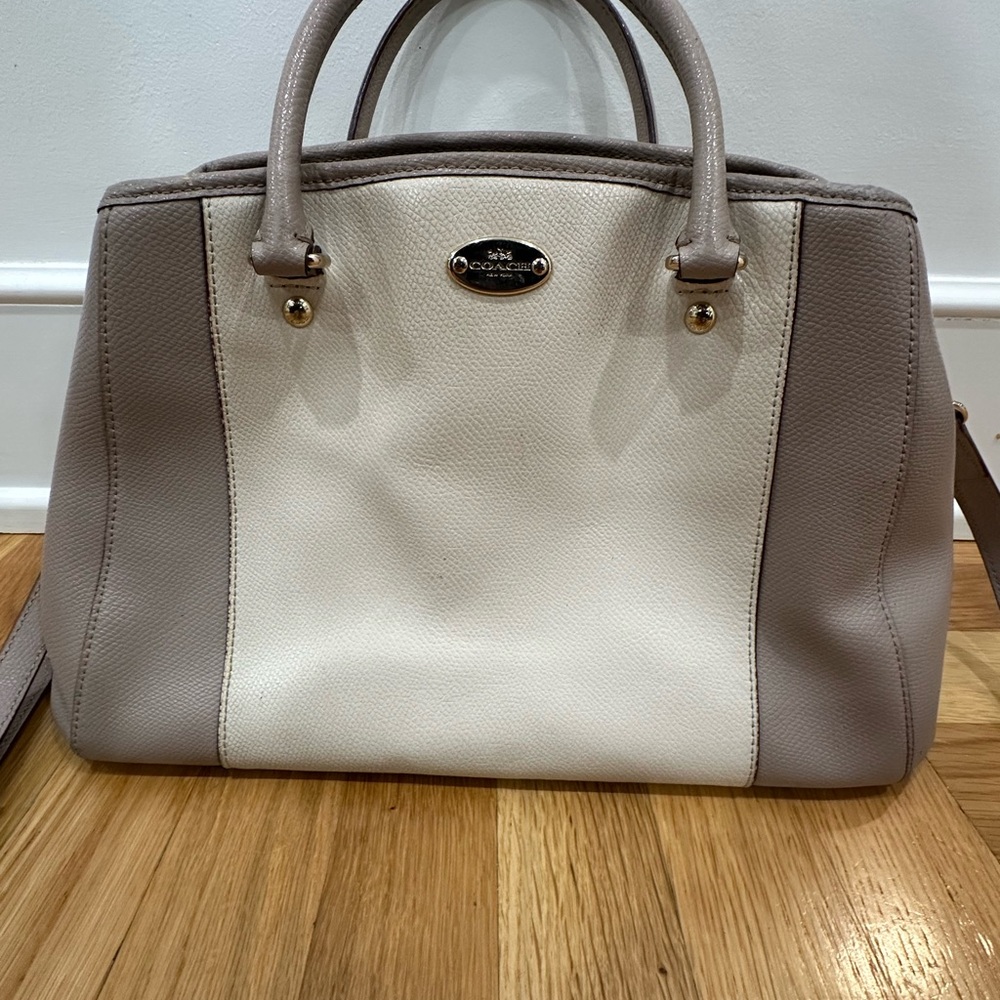 Coach Margot Beige Color Block Two-Tone Leather Satchel Shoulder Bag - Picture 16 of 16